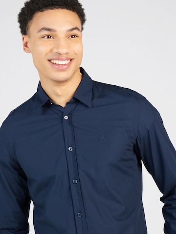 BOSS Black - Slim Fit Camisa 'ROAN' em azul