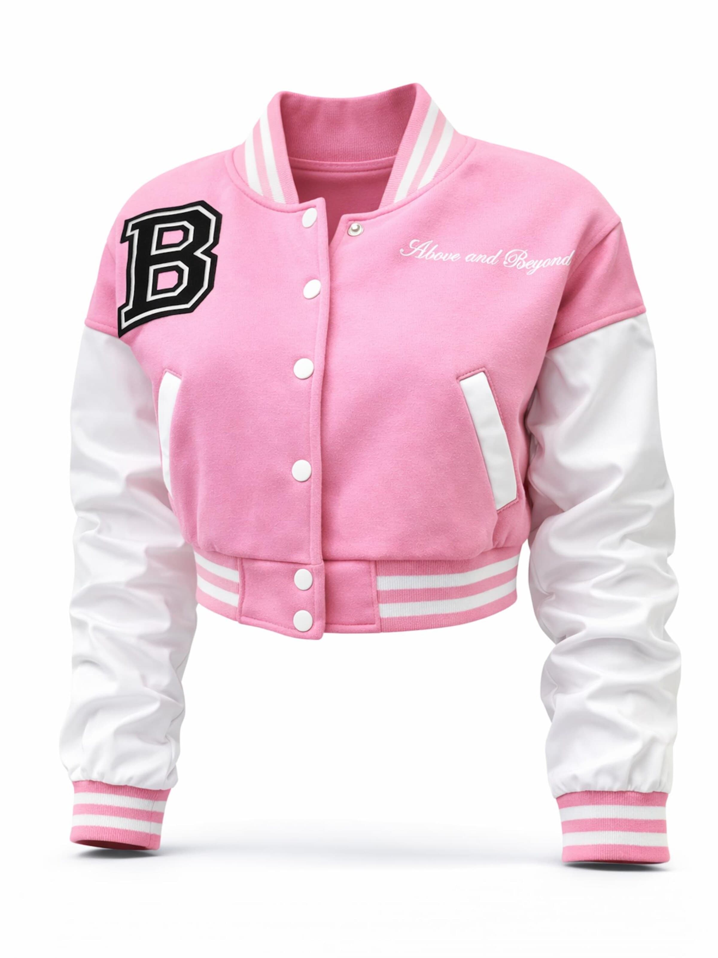 Worldclassca Between-Season Jacket 'Crop College Bomber Jacket' in Pink: front