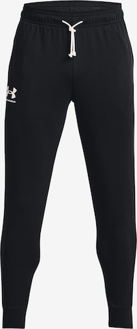 Effilé Pantalon de sport 'Rival Terry' UNDER ARMOUR en noir : devant