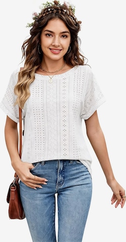 KoJooin Bluse 'Damen-Tops mit Lochstickerei, Kurzarm-T-Shirts, Blusen, Sommer Outfits, Strandurlaubskleidung' in Weiß: Vorderseite