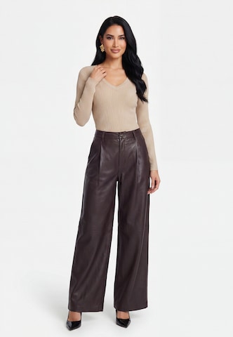 faina Wide leg Broek in Bruin