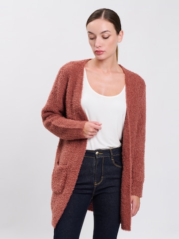 Influencer - Cárdigan ' Bouclé ' en marrón: frente