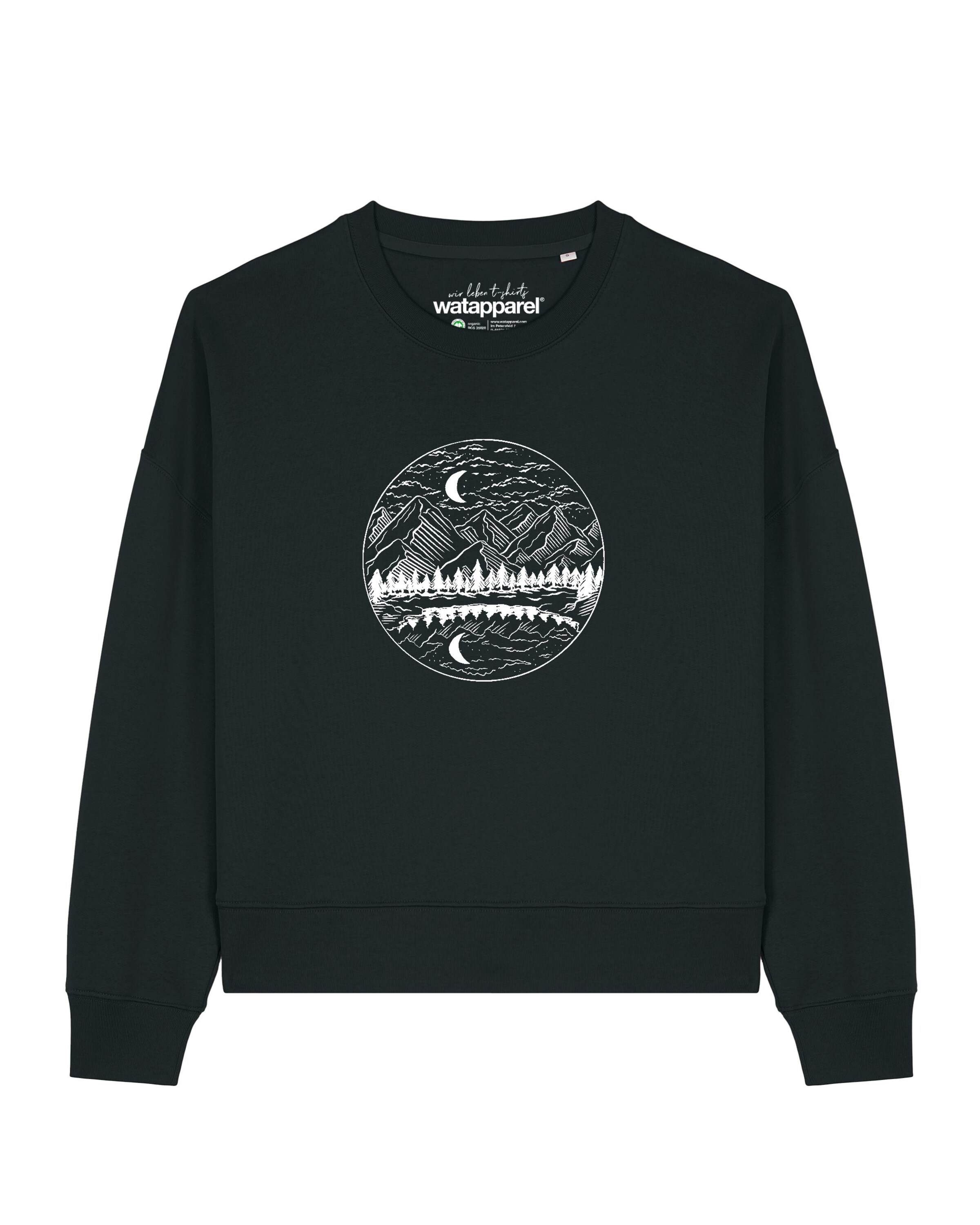 Watapparel Sweatshirt 'Mountains by night' in Zwart: voorkant