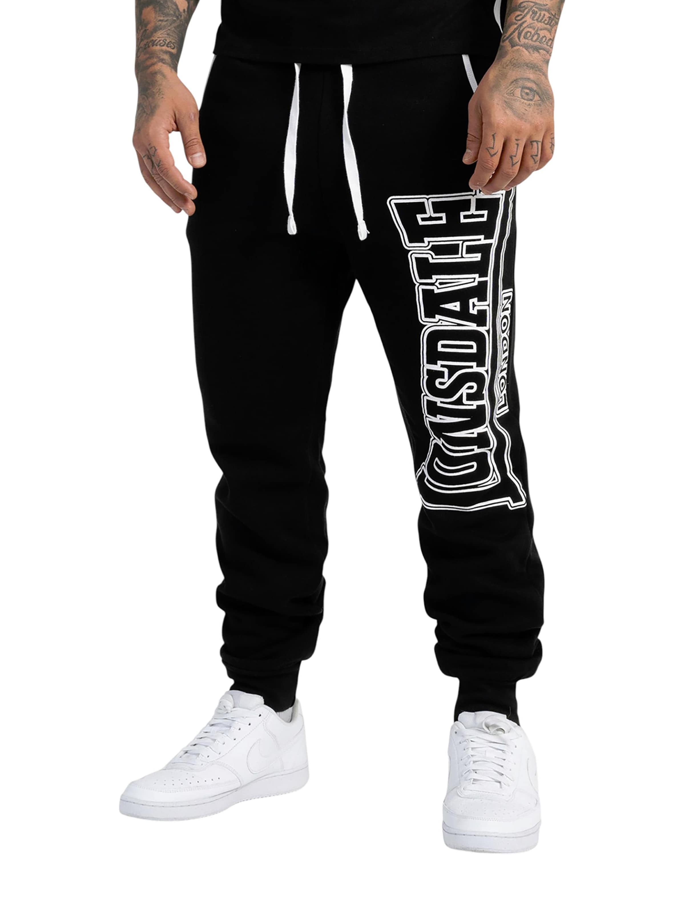 juoda LONSDALE Siaurėjantis Sportinės kelnės 'Marldon': priekis