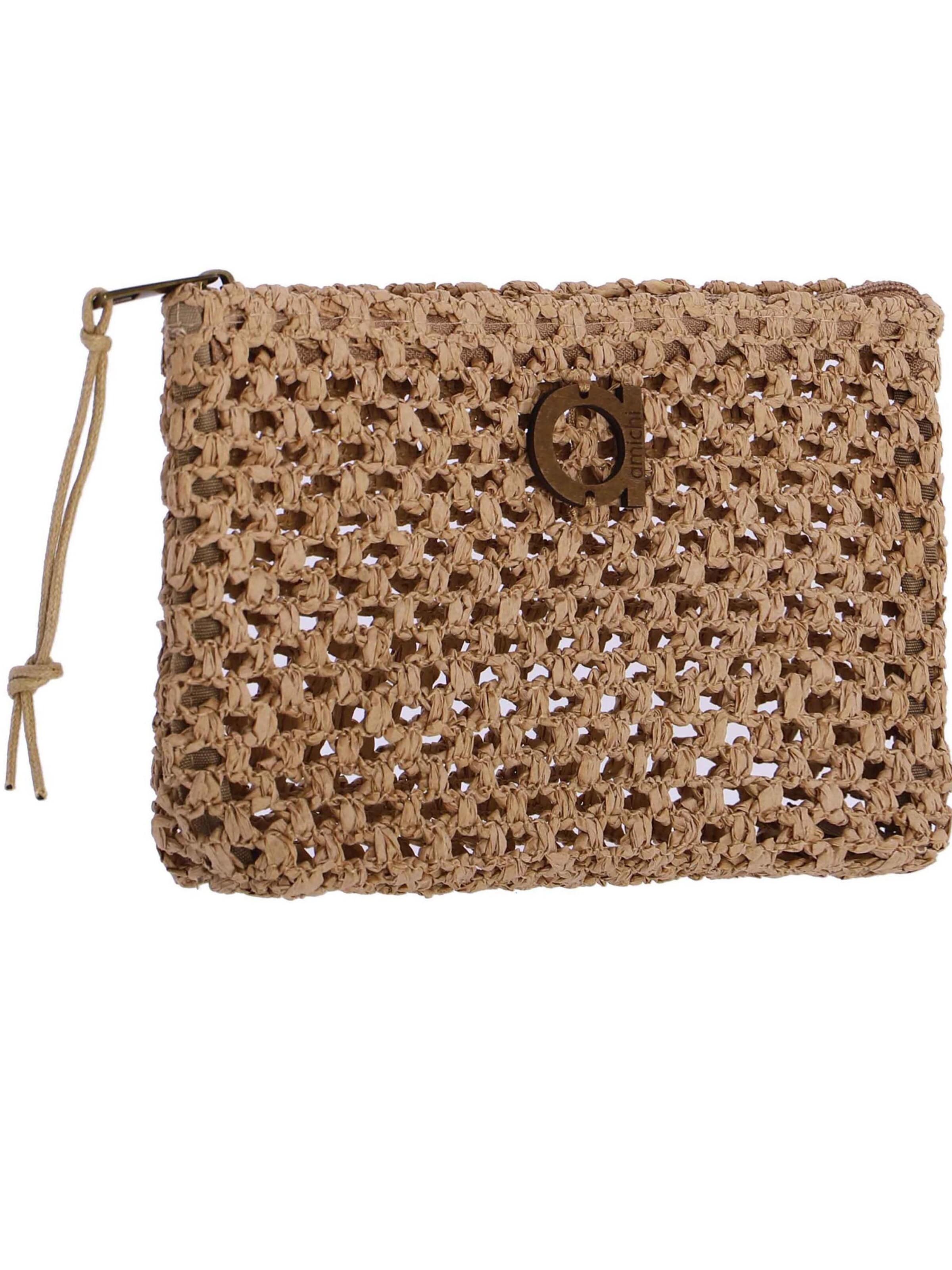 Amichi - Bolso de mano 'Bolso de playa neceser para mujer Truk de fibras naturales con cremallera' en marrón