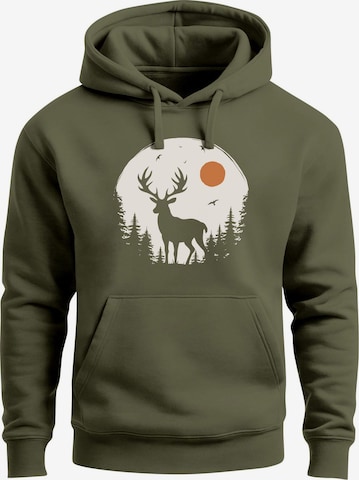 Neverless Sweatshirt 'Wald Hirsch' in Grün: Vorderseite