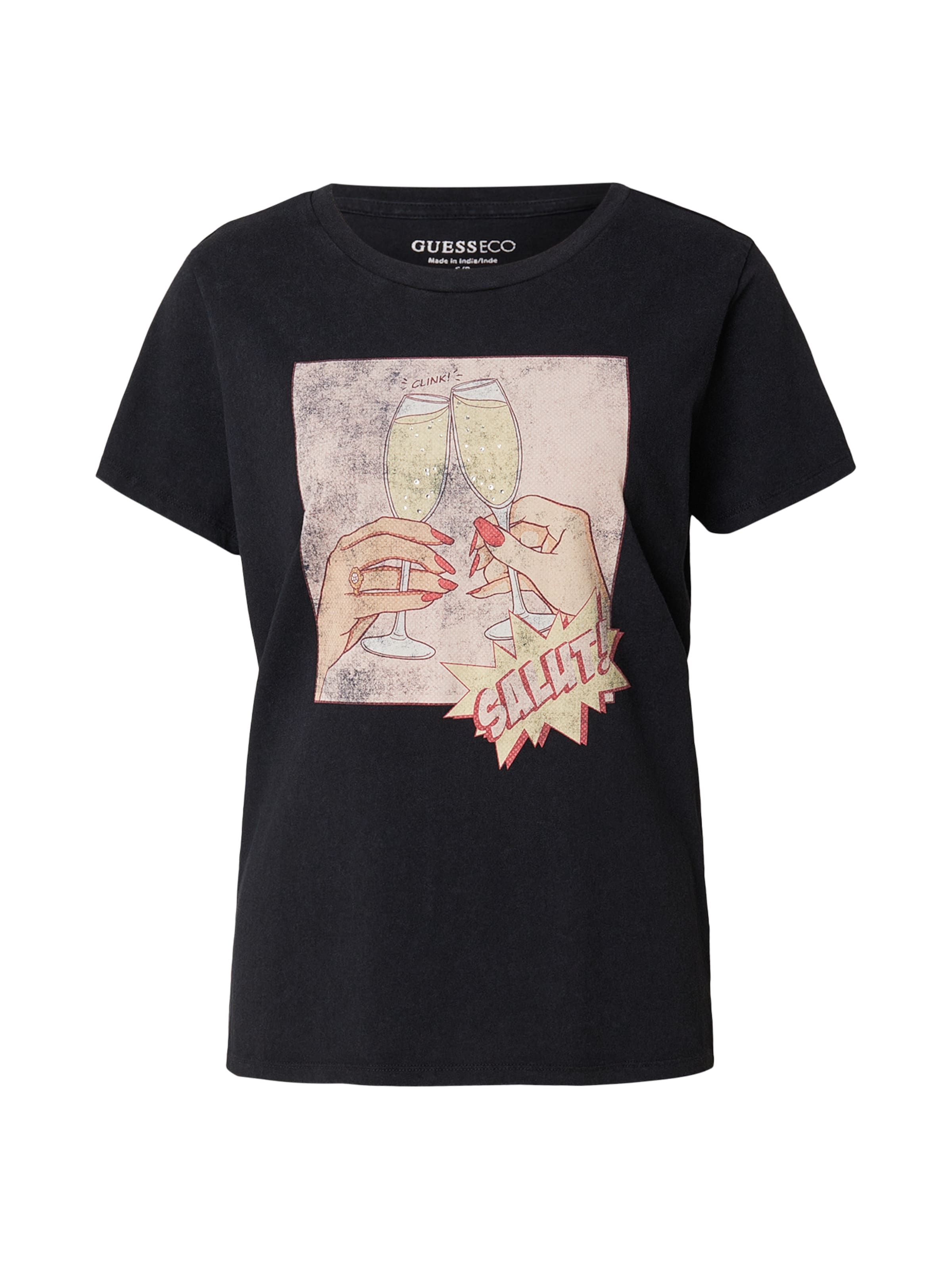 GUESS T-Shirt 'CLINK EASY' in Schwarz: Vorderseite