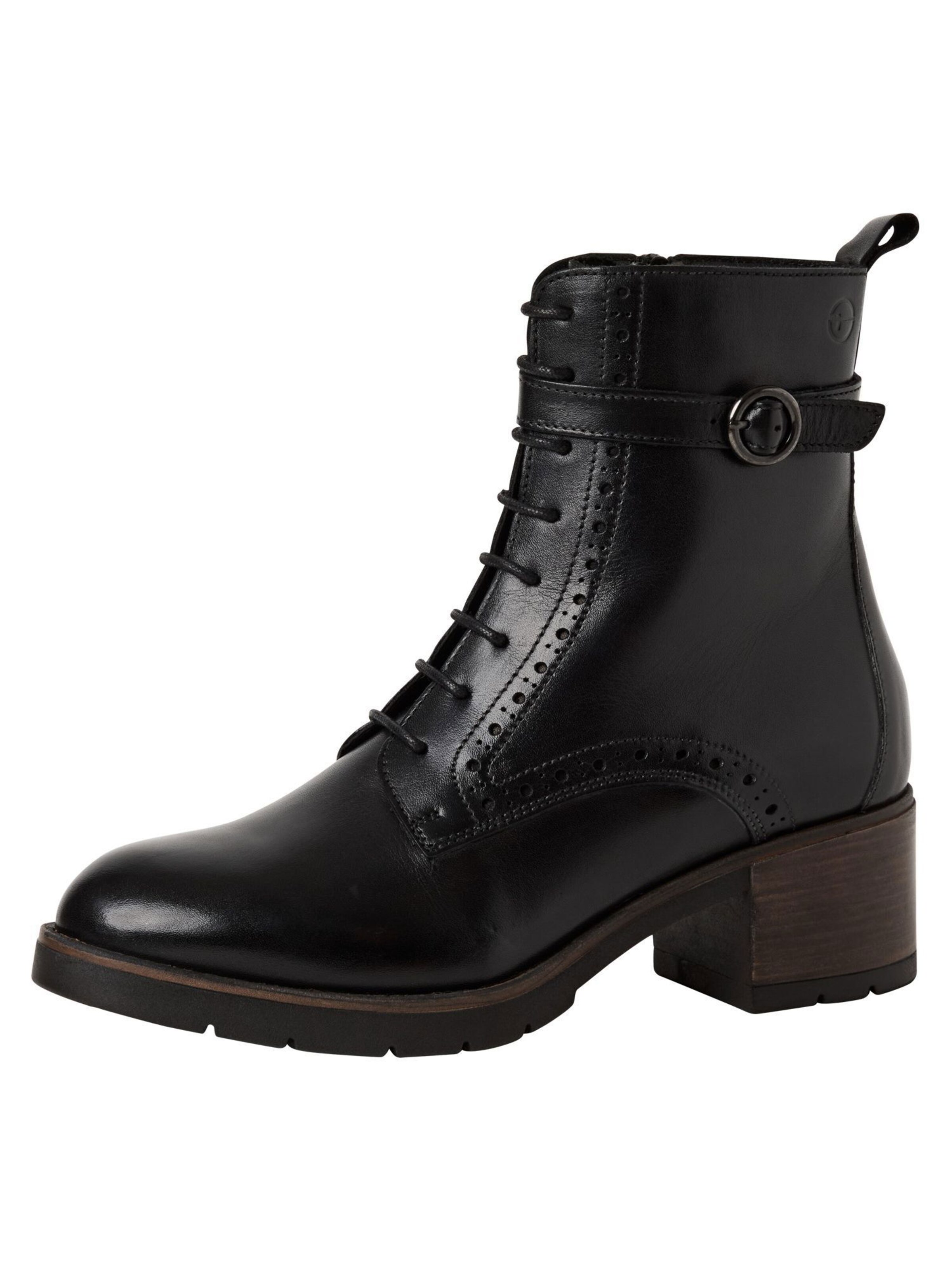 Tamaris Lace-Up Ankle Boots in Black: front
