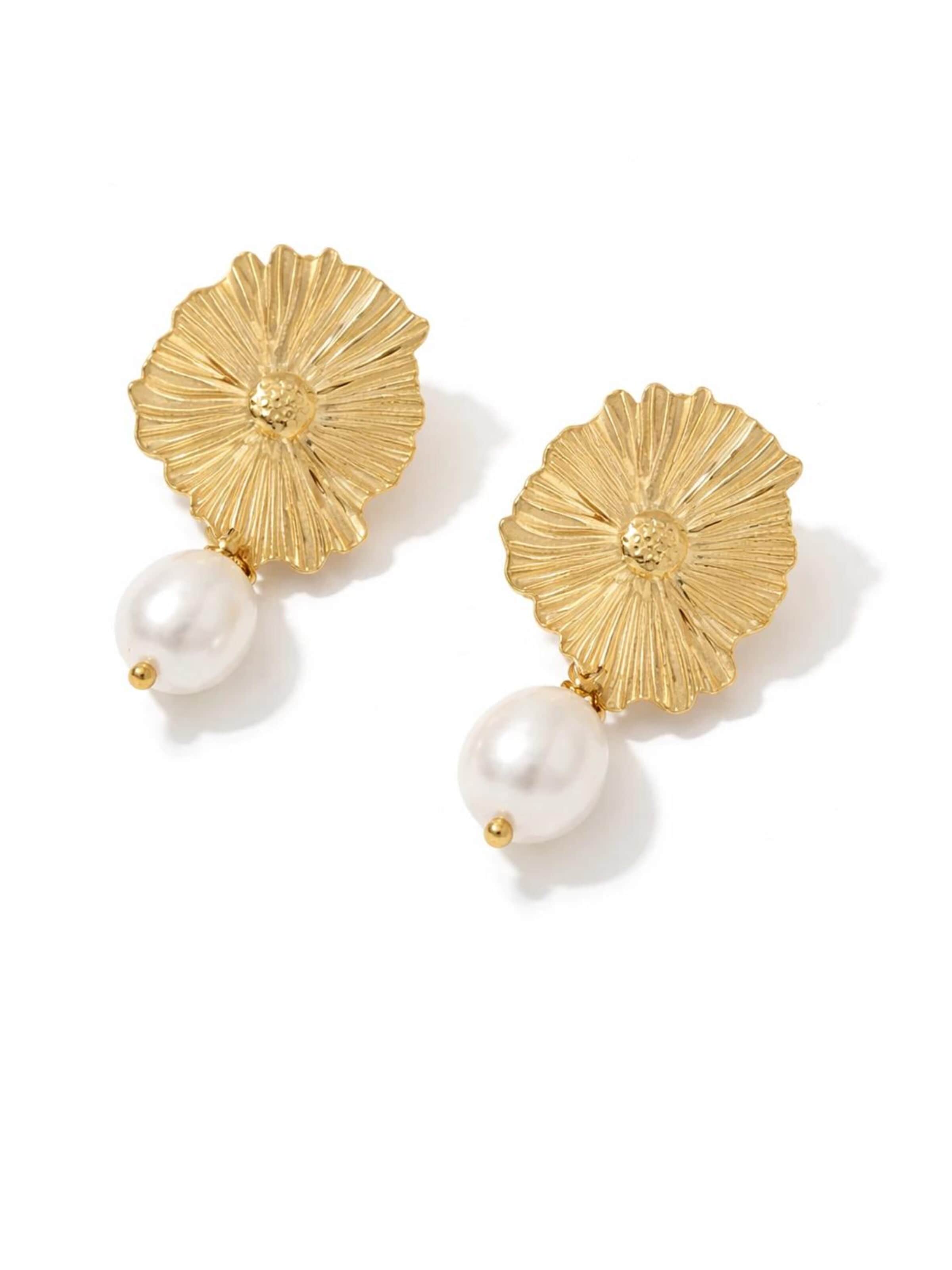 Boucles d'oreilles 'Fiore & Perla' ETNÉE en or : devant