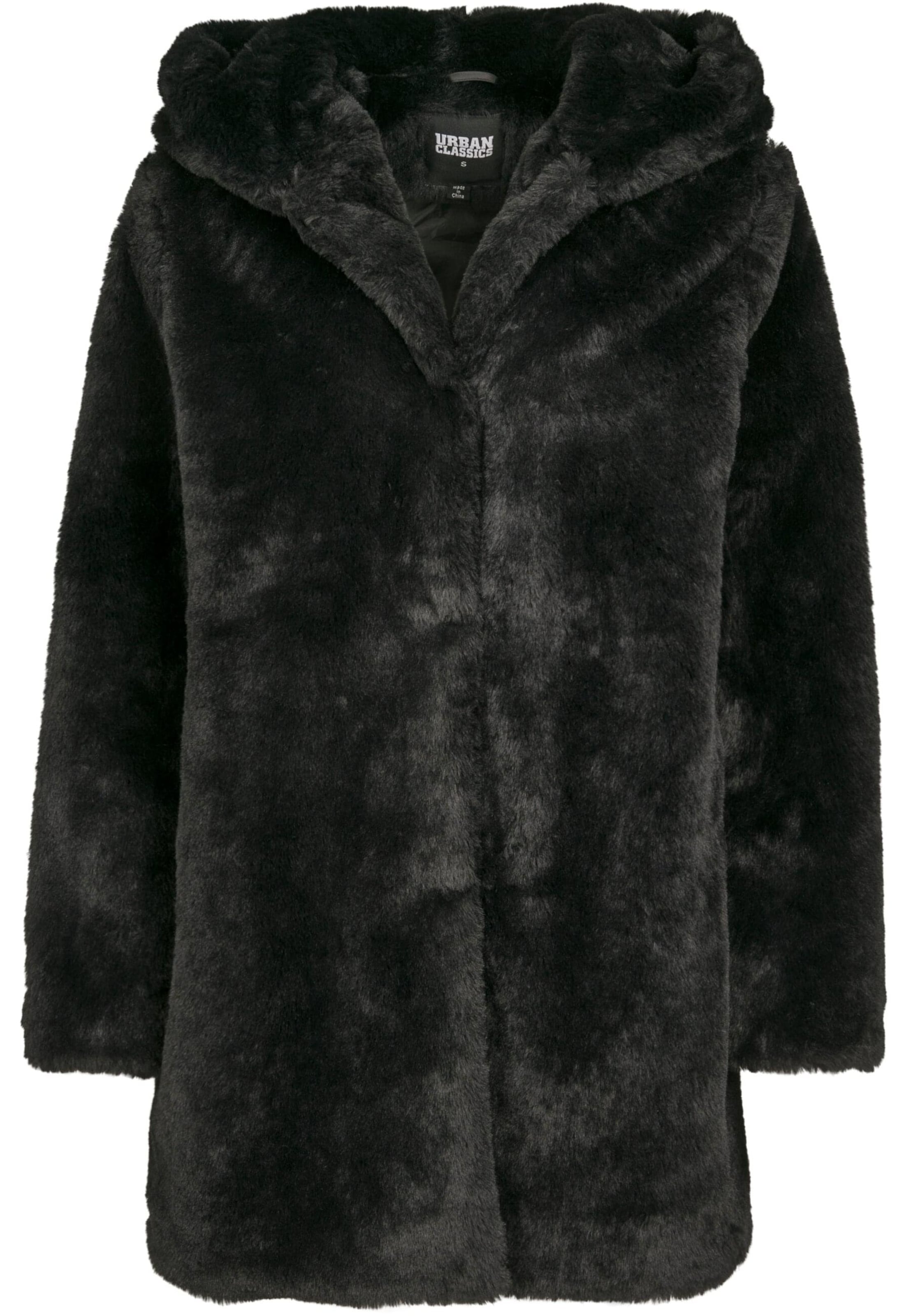 Urban Classics Ανοιξιάτικο και φθινοπωρινό παλτό ' Ladies Hooded Teddy Coat ' σε μαύρο: μπροστά