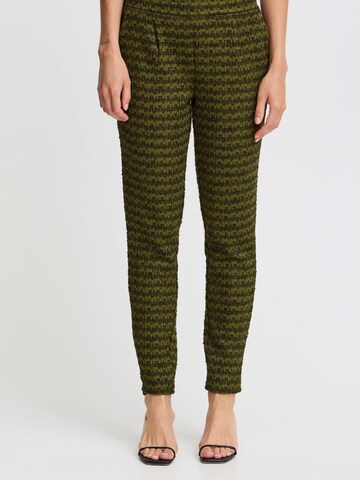 ICHI Skinny Pleat-Front Pants in Green: front