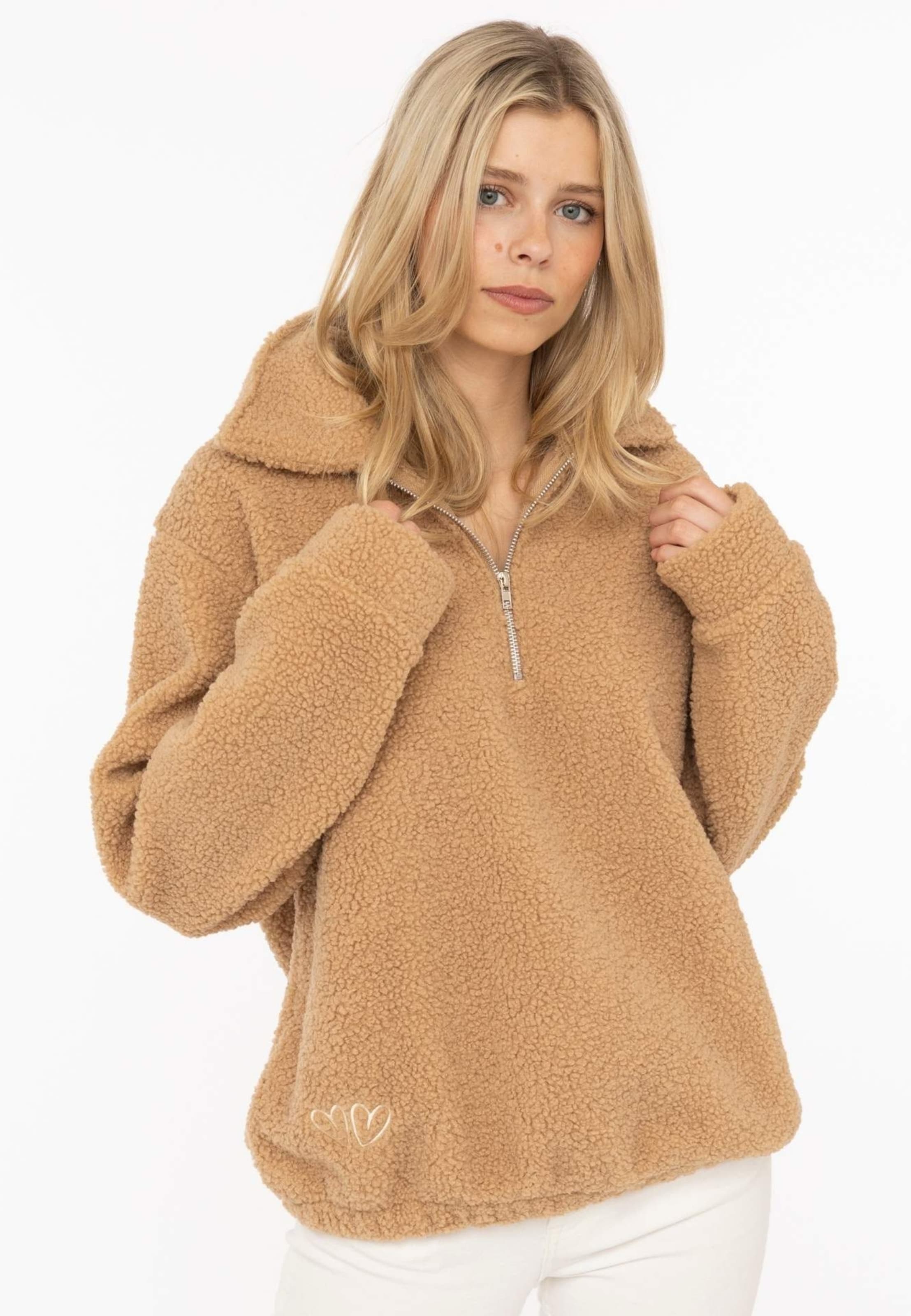 Sweat-shirt Zwillingsherz en beige : devant