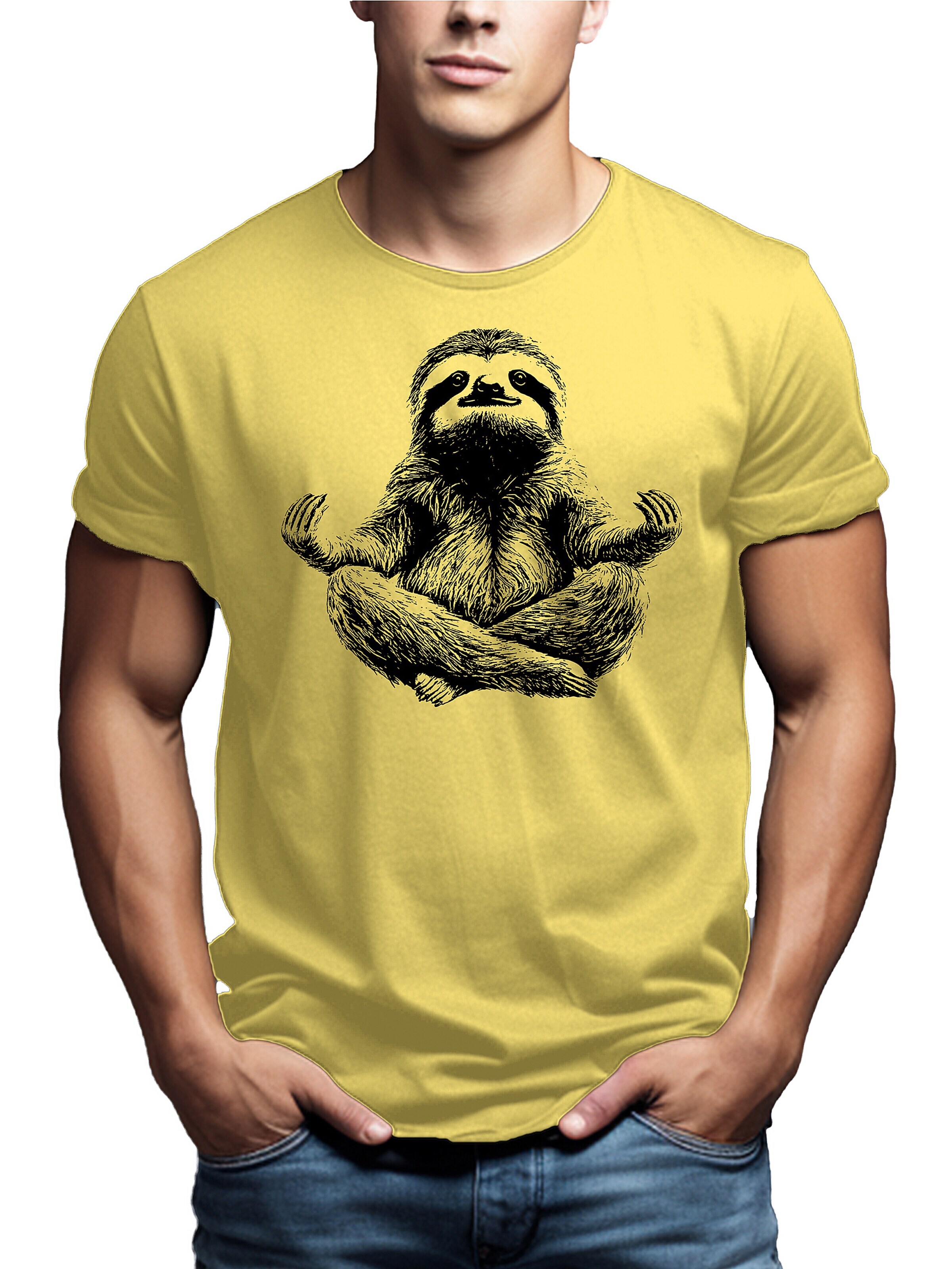 MAKAYA Shirt 'Meditation Sloth' in Yellow