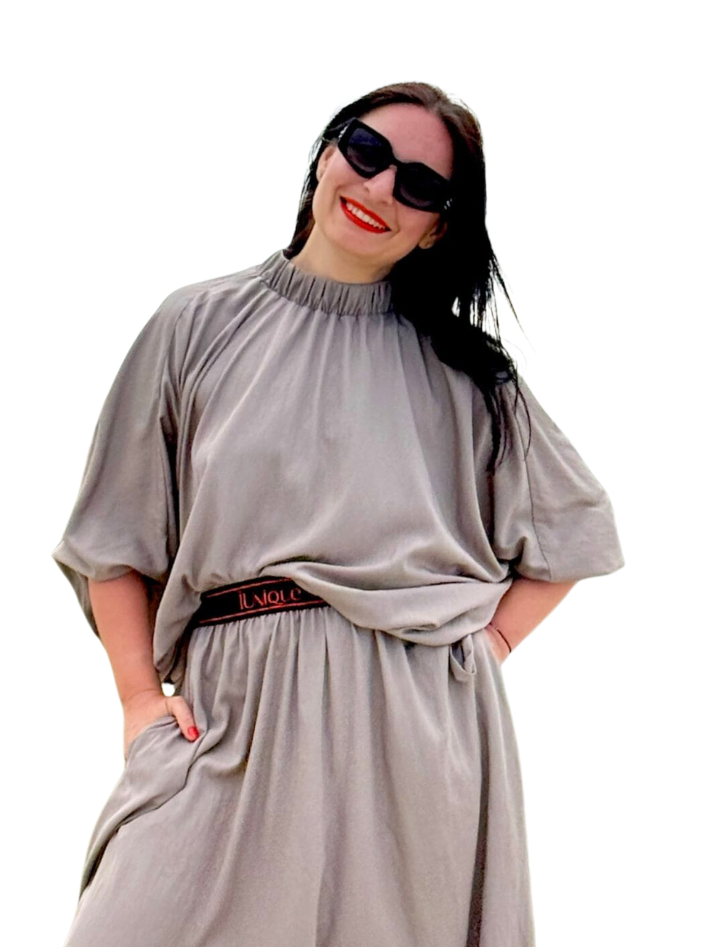 IUnique Bluse 'Grey Viscose Kimono Blouse'‌‌‌‌‌‌‌ in Grau: Vorderseite