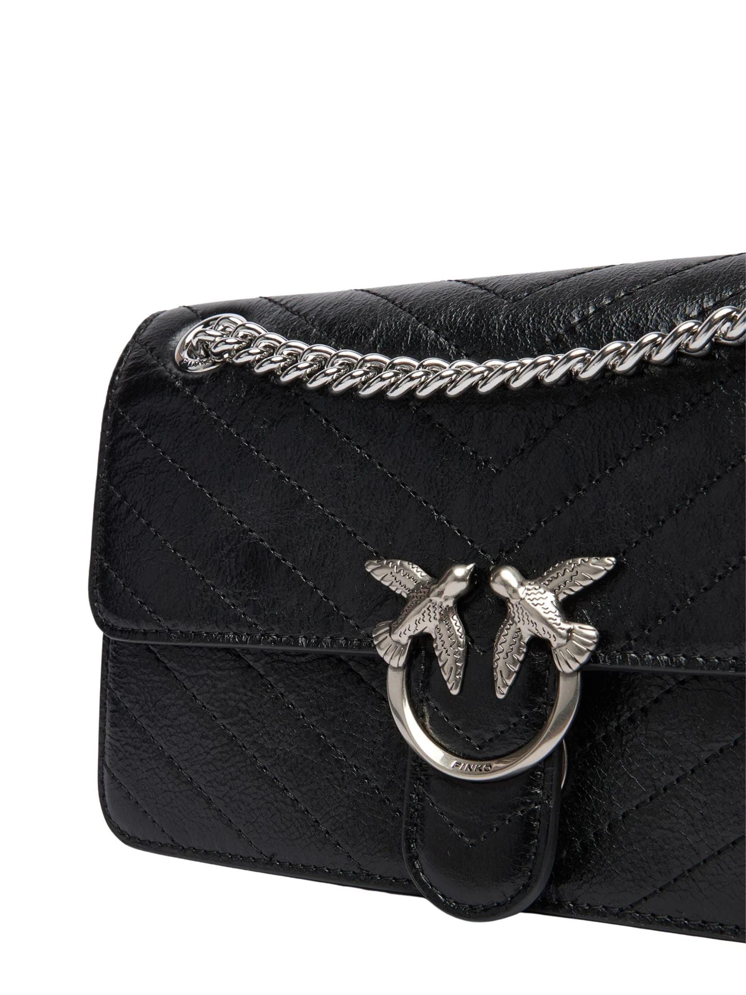 PINKO - Mala de ombro 'Pinko Sac Rabat Love One Light Mini Vitello Wr Noir' em preto