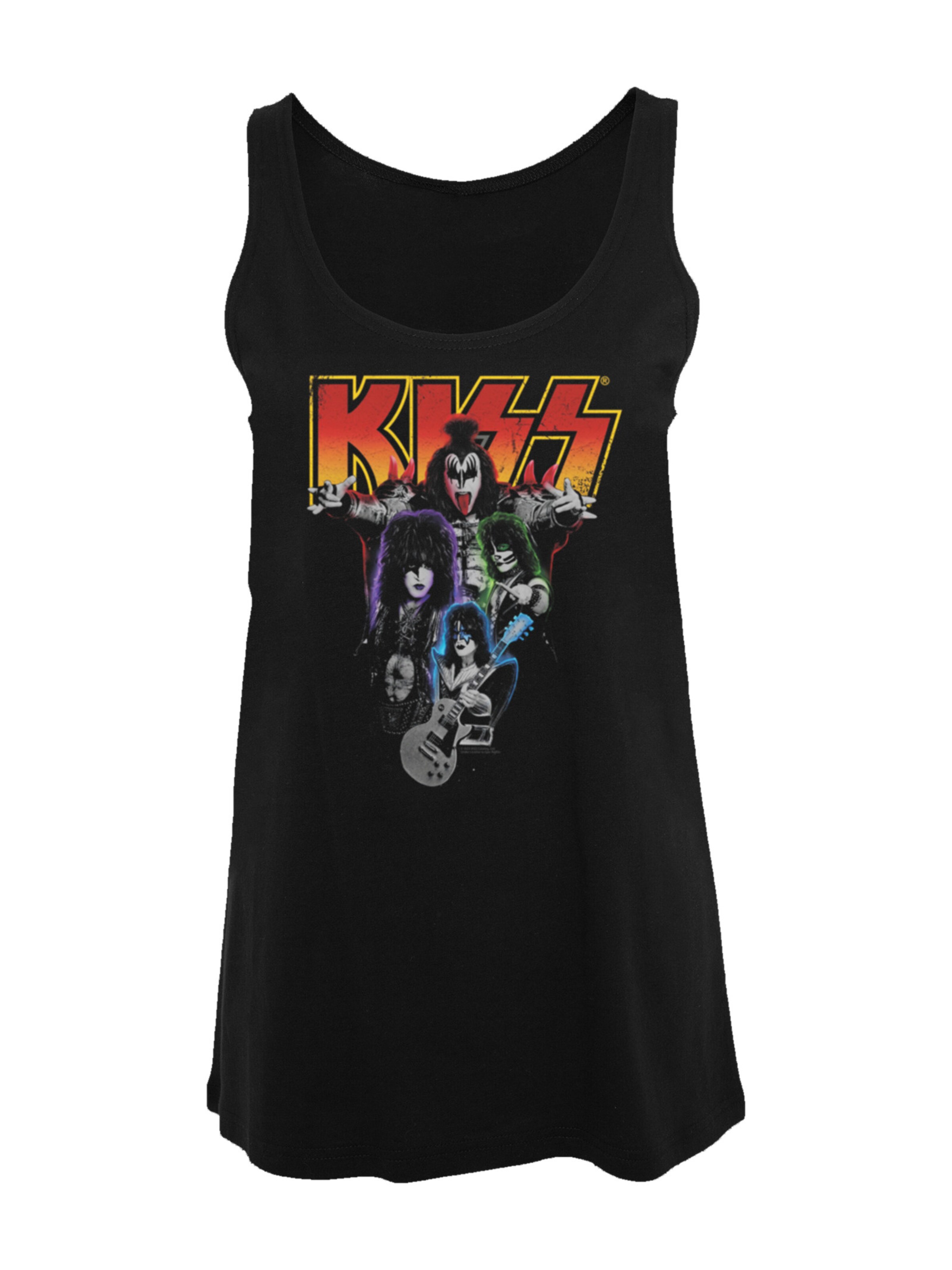 F4NT4STIC Shirt 'Kiss Rock Band Neon' in Zwart: voorkant