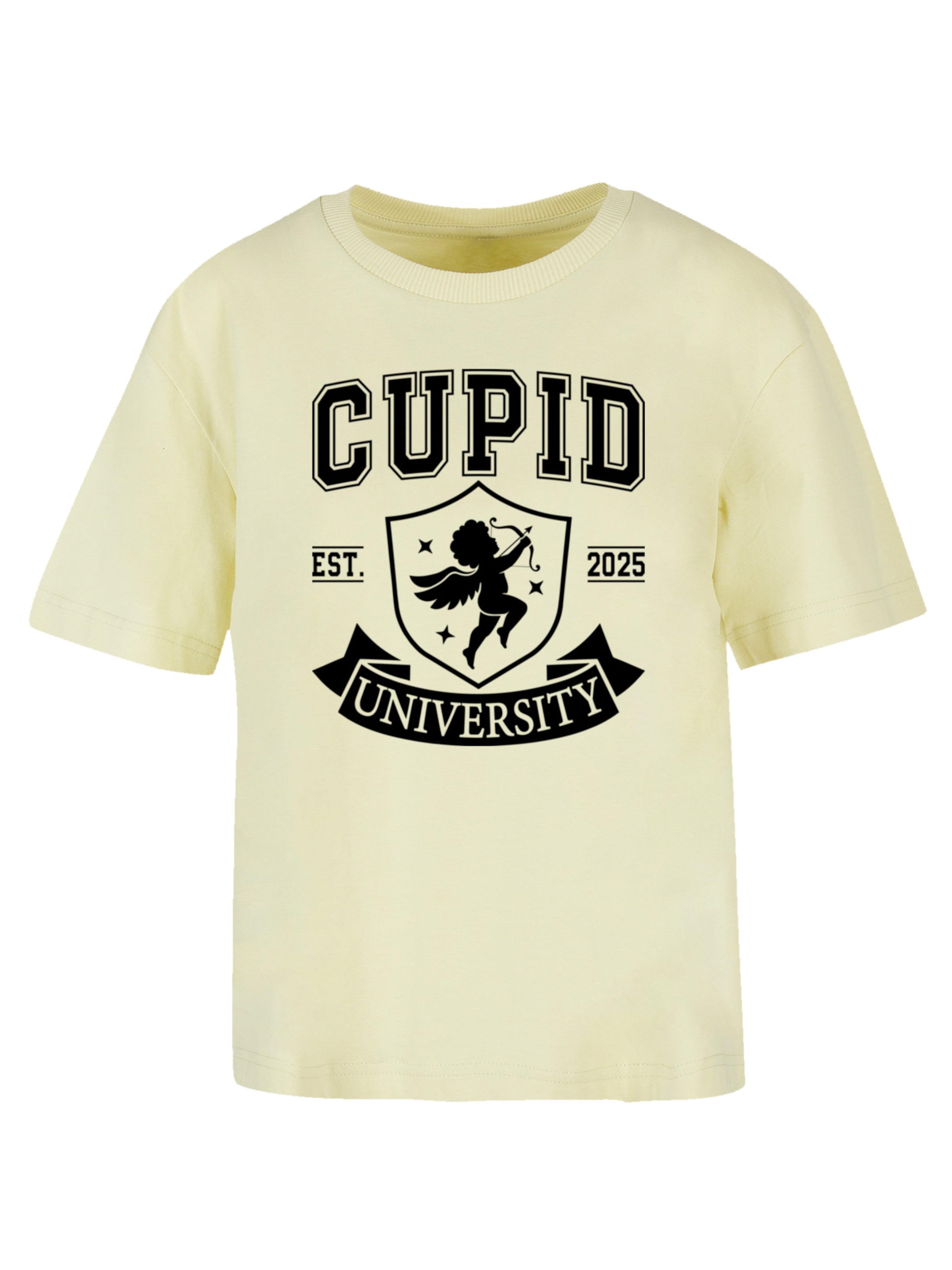 F4NT4STIC T-Shirt 'Cupid University Valentinstag' in Gelb: Vorderseite