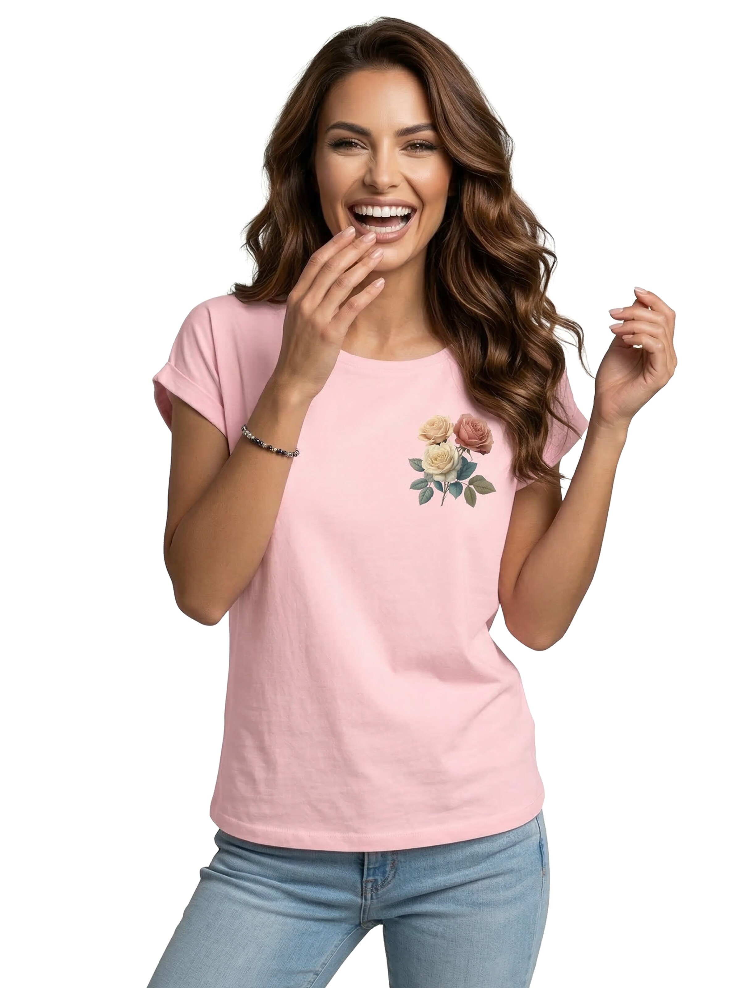 MAKAYA Shirt 'Three Roses' in Pink