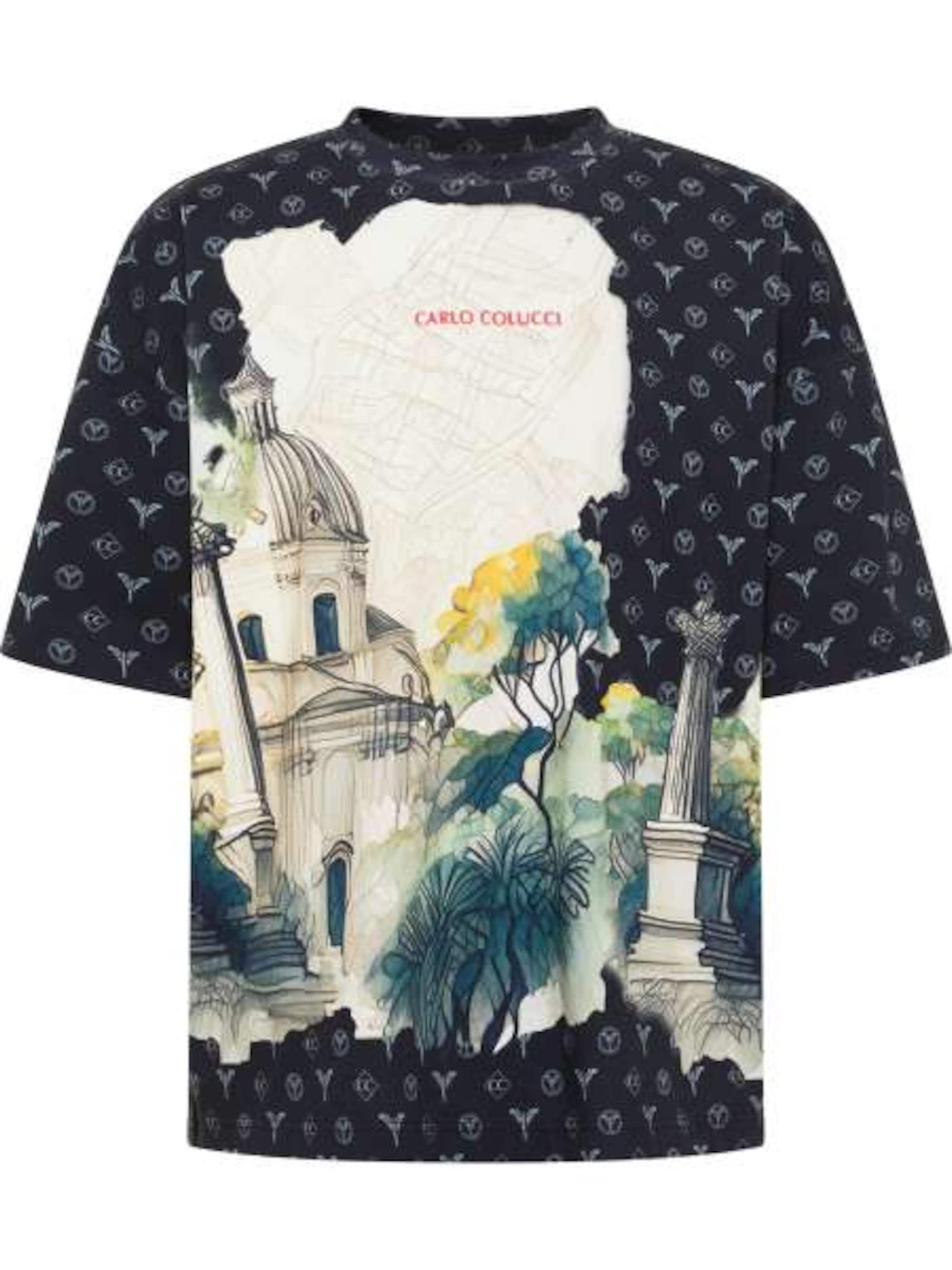 Carlo Colucci T-Shirt 'Emmerich' en beige / jaune / vert / noir, Vue avec produit