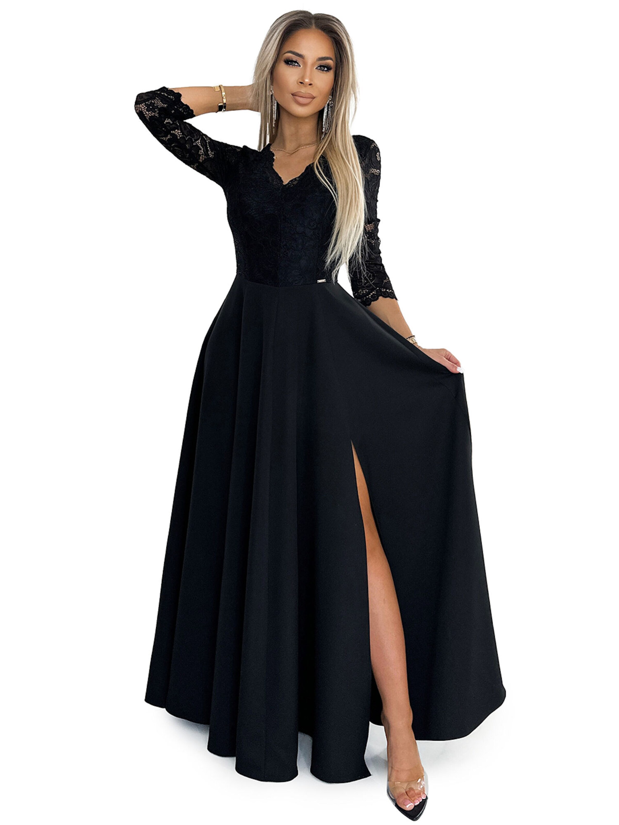 Numoco Abendkleid 'Maxikleid Amber'‌‌‌‌‌‌‌ in Schwarz: Vorderseite