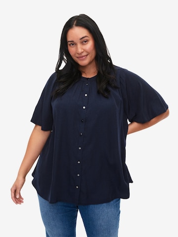 Camicia da donna 'Lotte' di Zizzi in blu: frontale