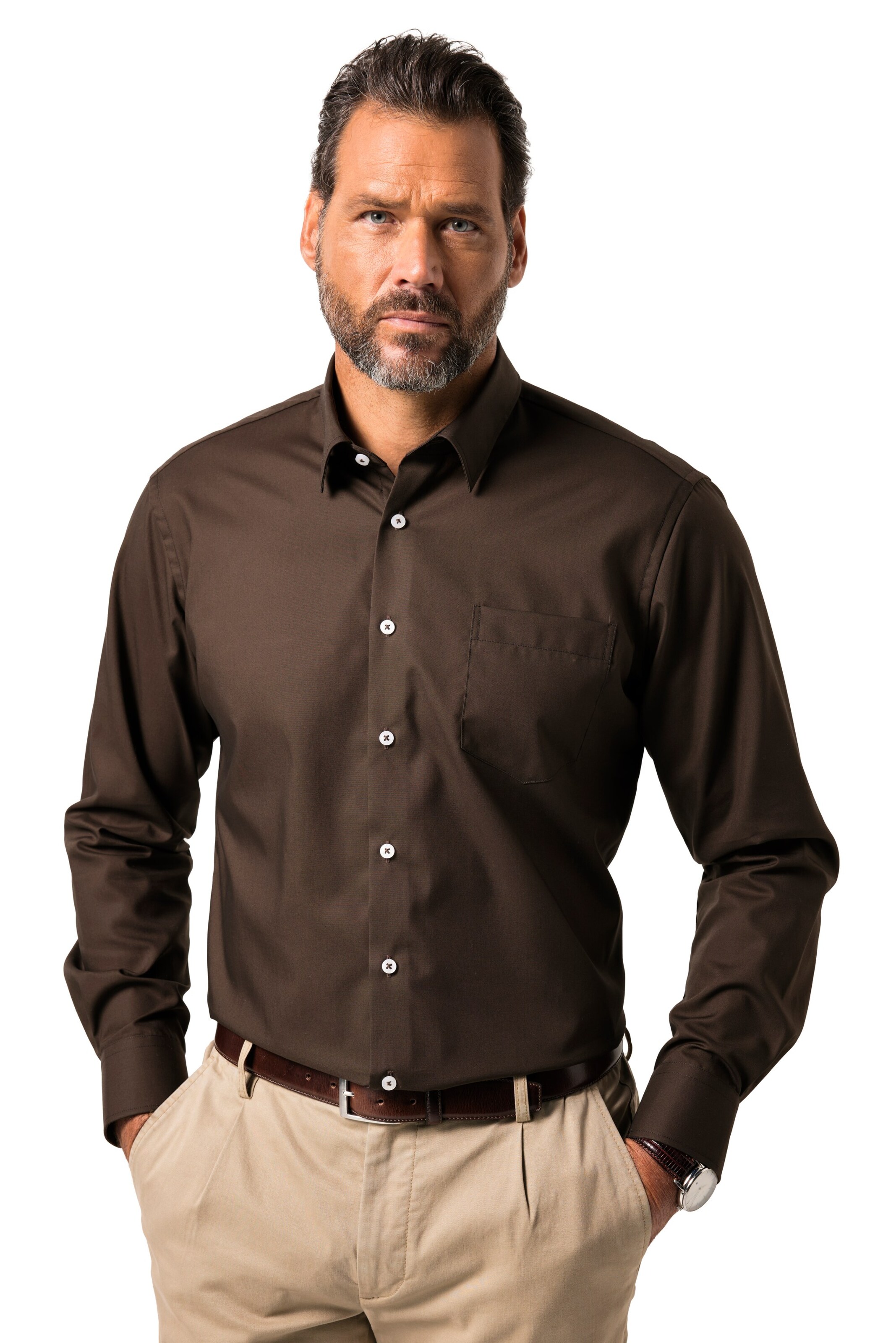JP1880 Comfort fit Zakelijk overhemd in Bruin: voorkant