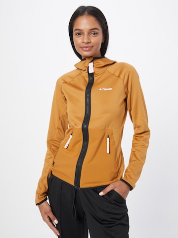 ADIDAS TERREX Skinny Athletic Fleece Jacket in Brown: front