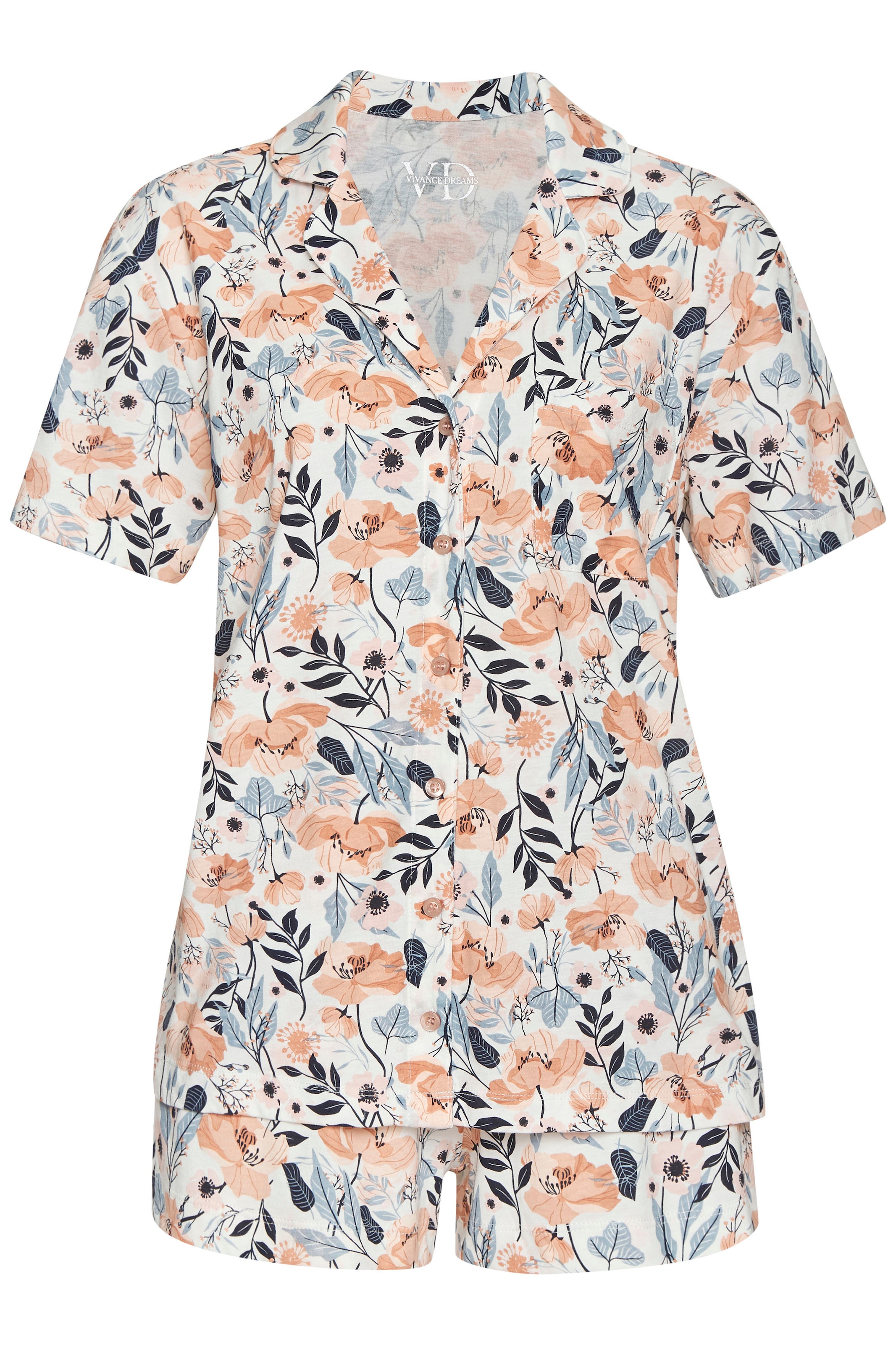 VIVANCE Pyjamas 'Dreams' i creme / navy / lyseorange / rosé, Produktvisning