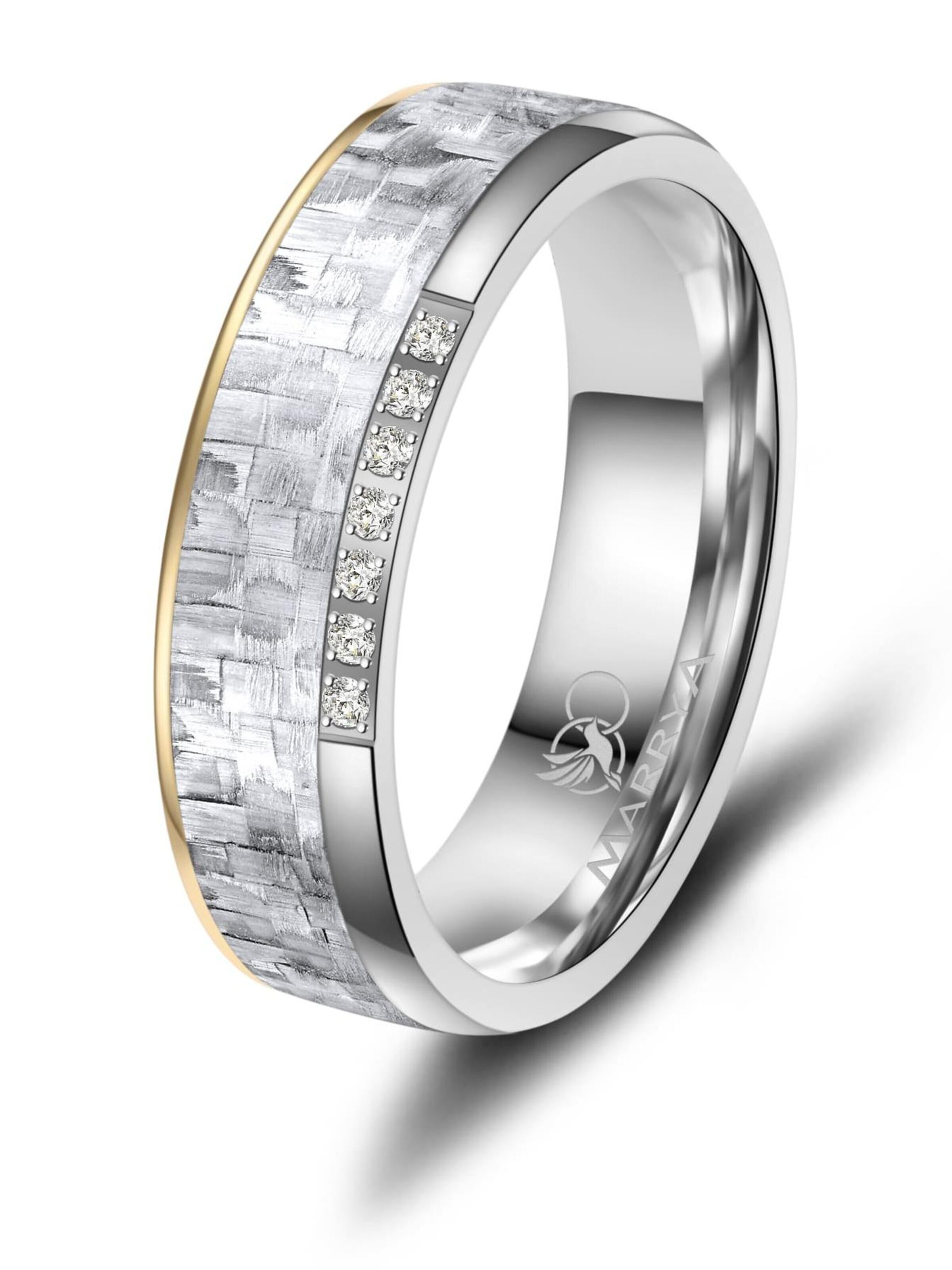 MARRYA Ring 'MARRYA CA-09 Ehering aus Carbon + Titan -Gold plattiert-Weiß' in White