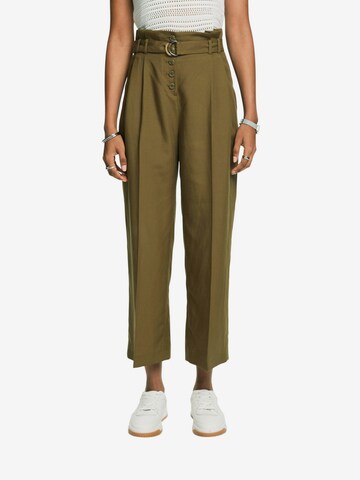 ESPRIT Regular Pleat-Front Pants in Green: front