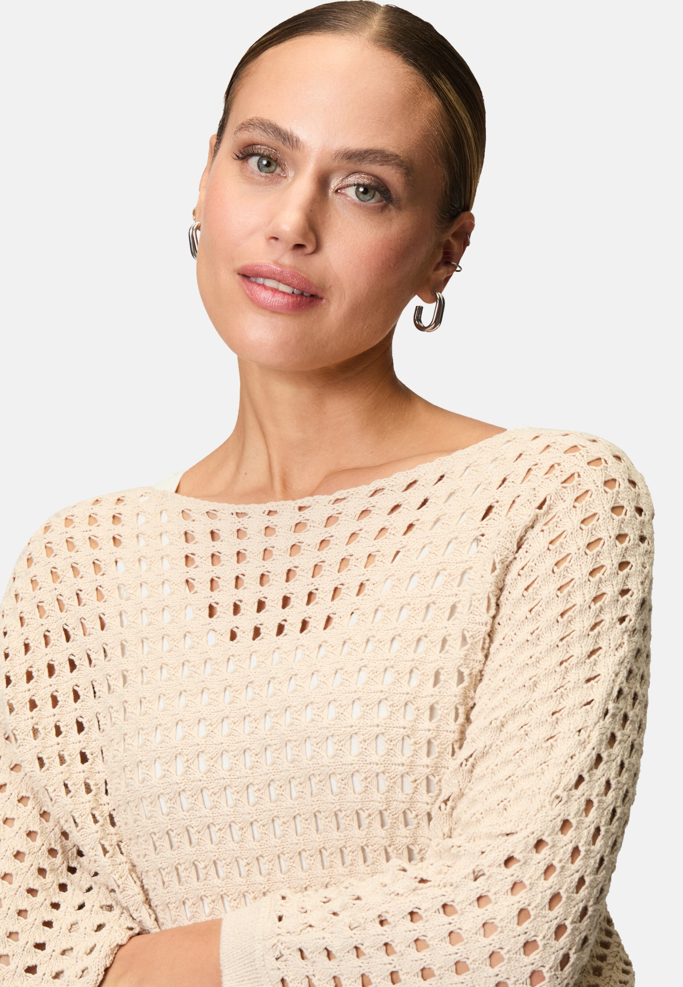 zero Pullover mit Lochmuster in Beige
