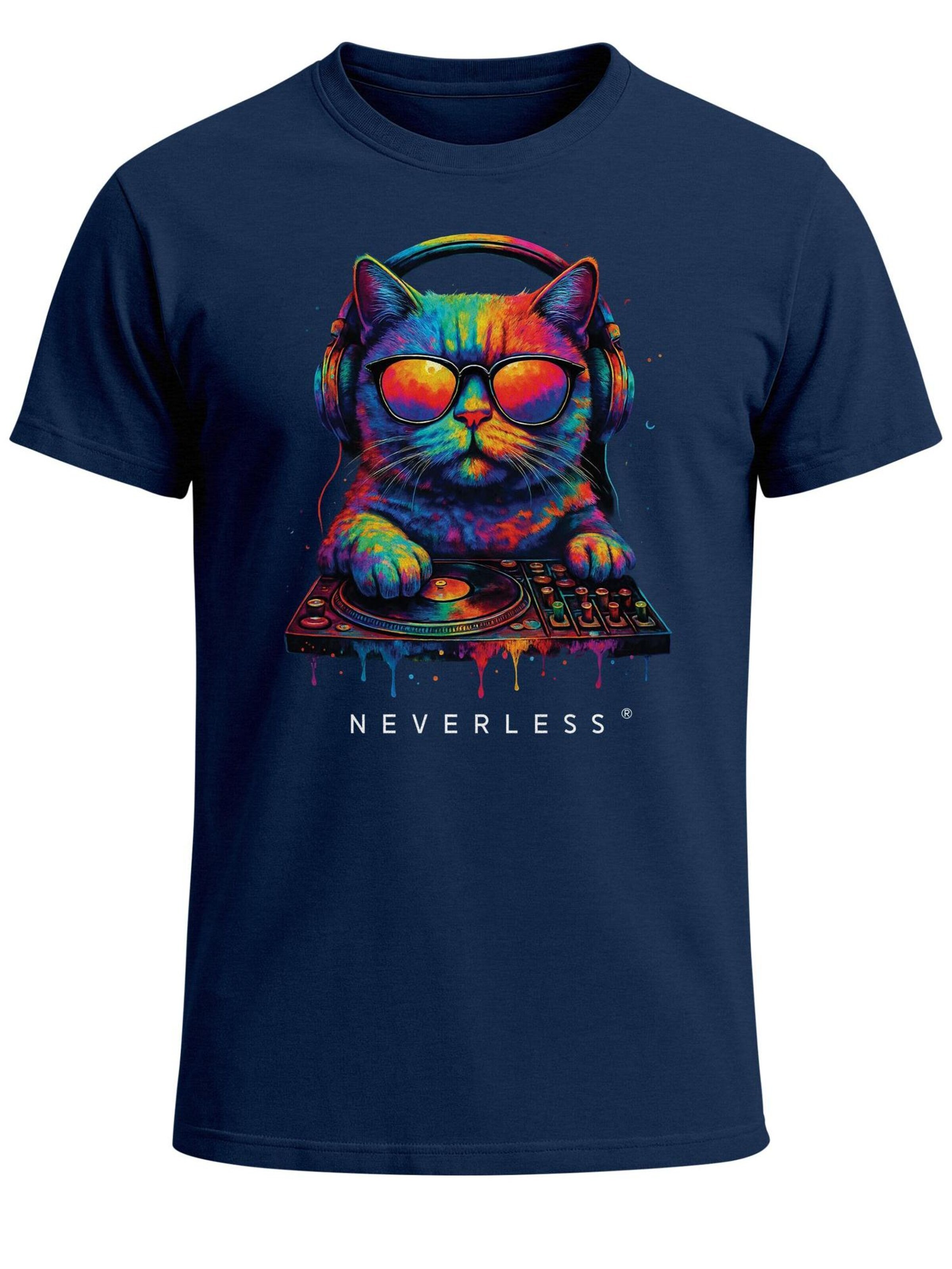 Neverless Shirt 'DJ Cat' in Blue: front