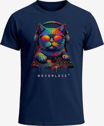 Neverless Shirt 'DJ Cat' in Blue: front