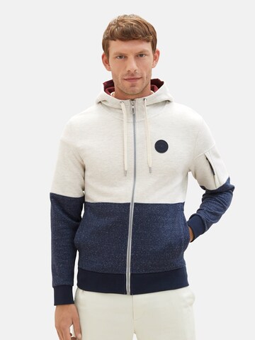 TOM TAILOR Zip-Up Hoodie in Beige: front