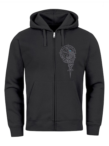 Neverless Zip-Up Hoodie 'Fenrir Kompass' in Black: front