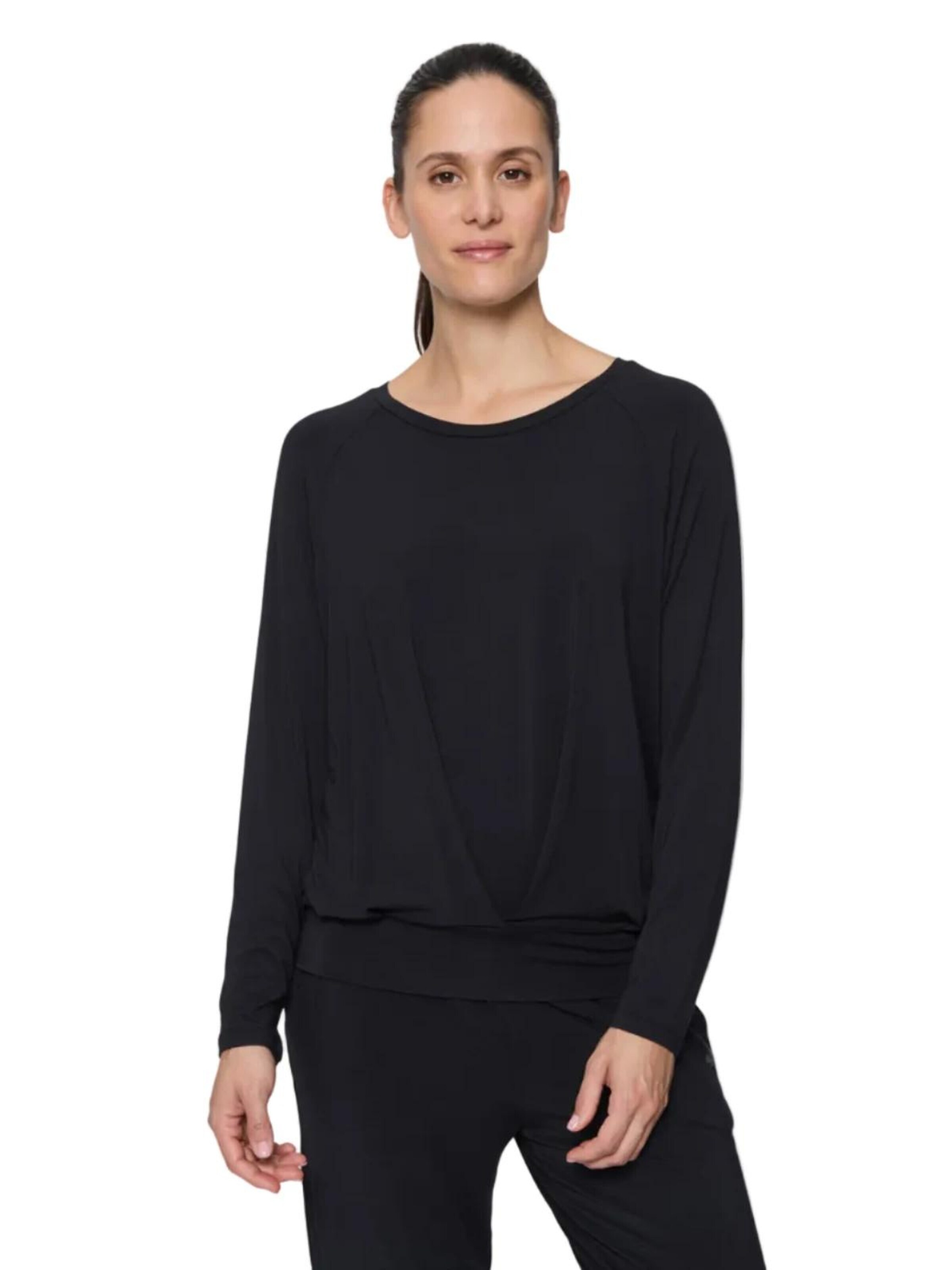 CURARE Yogawear Sporttop 'Langarmshirt Boxpleat - Black'‌‌ in Schwarz
