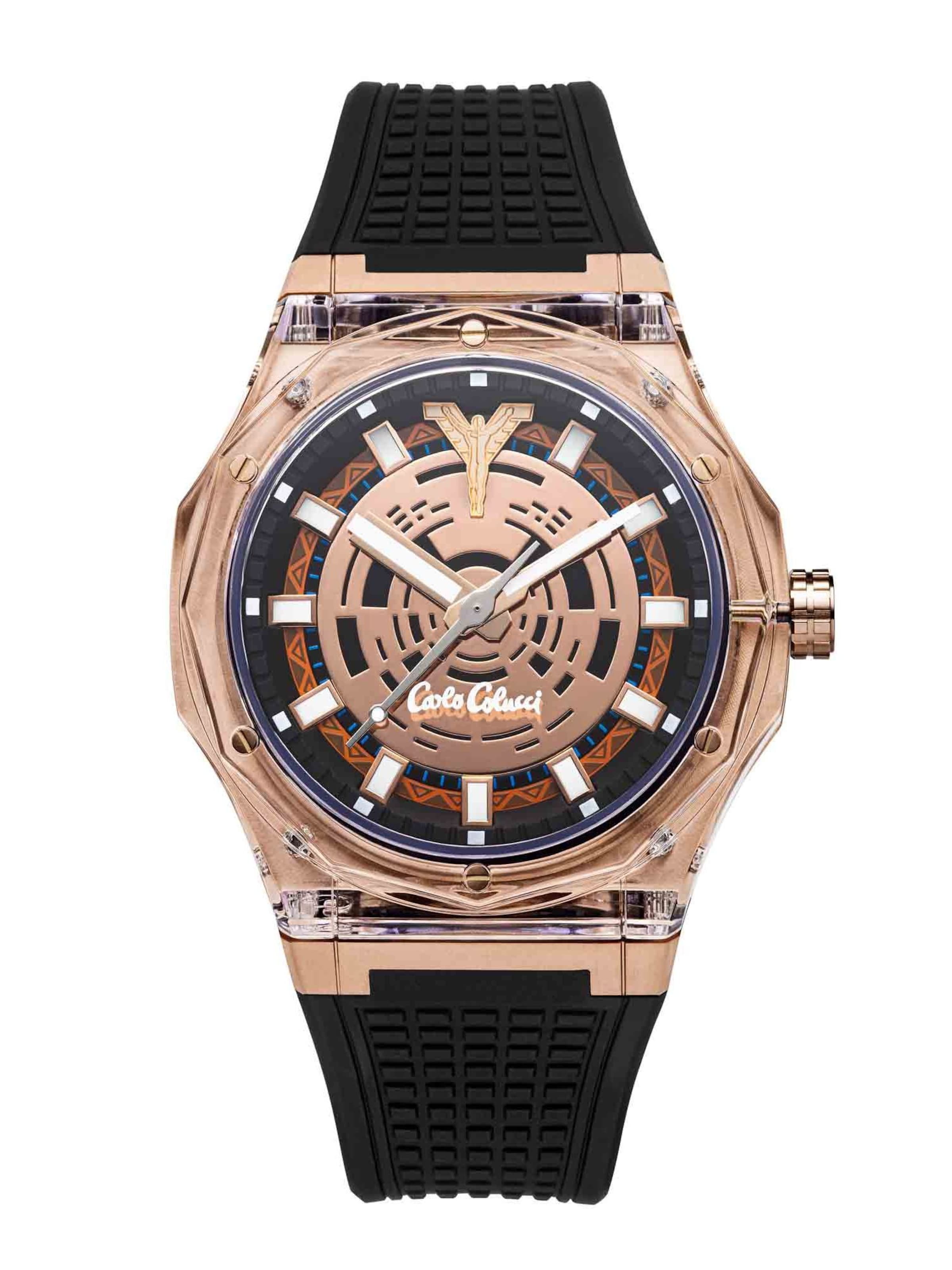 Carlo Colucci Analoguhr  'CC504-1' in Schwarz: Vorderseite