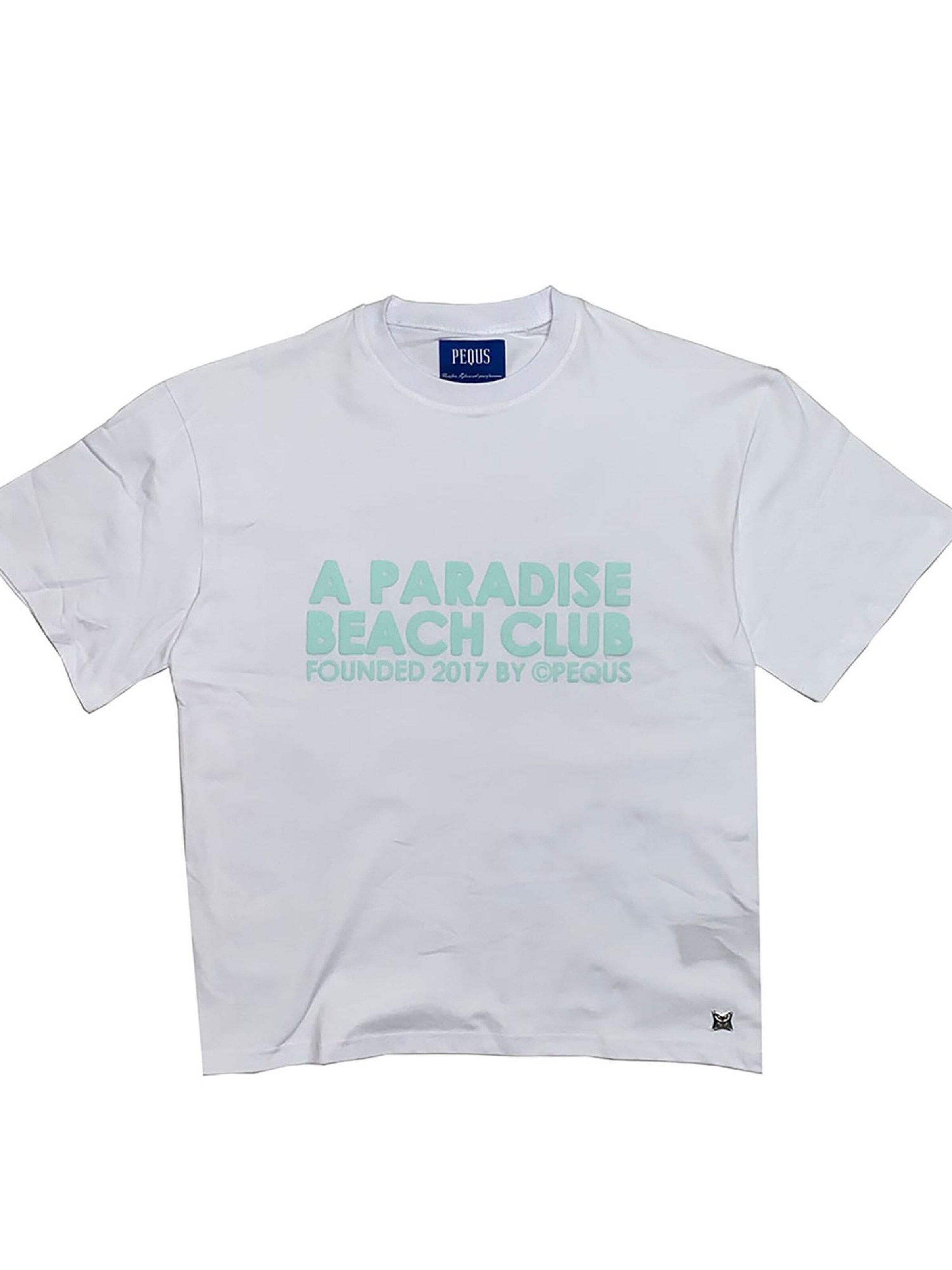 Pequs Shirt 'A Paradise Beach Club Front Logo' in White: front