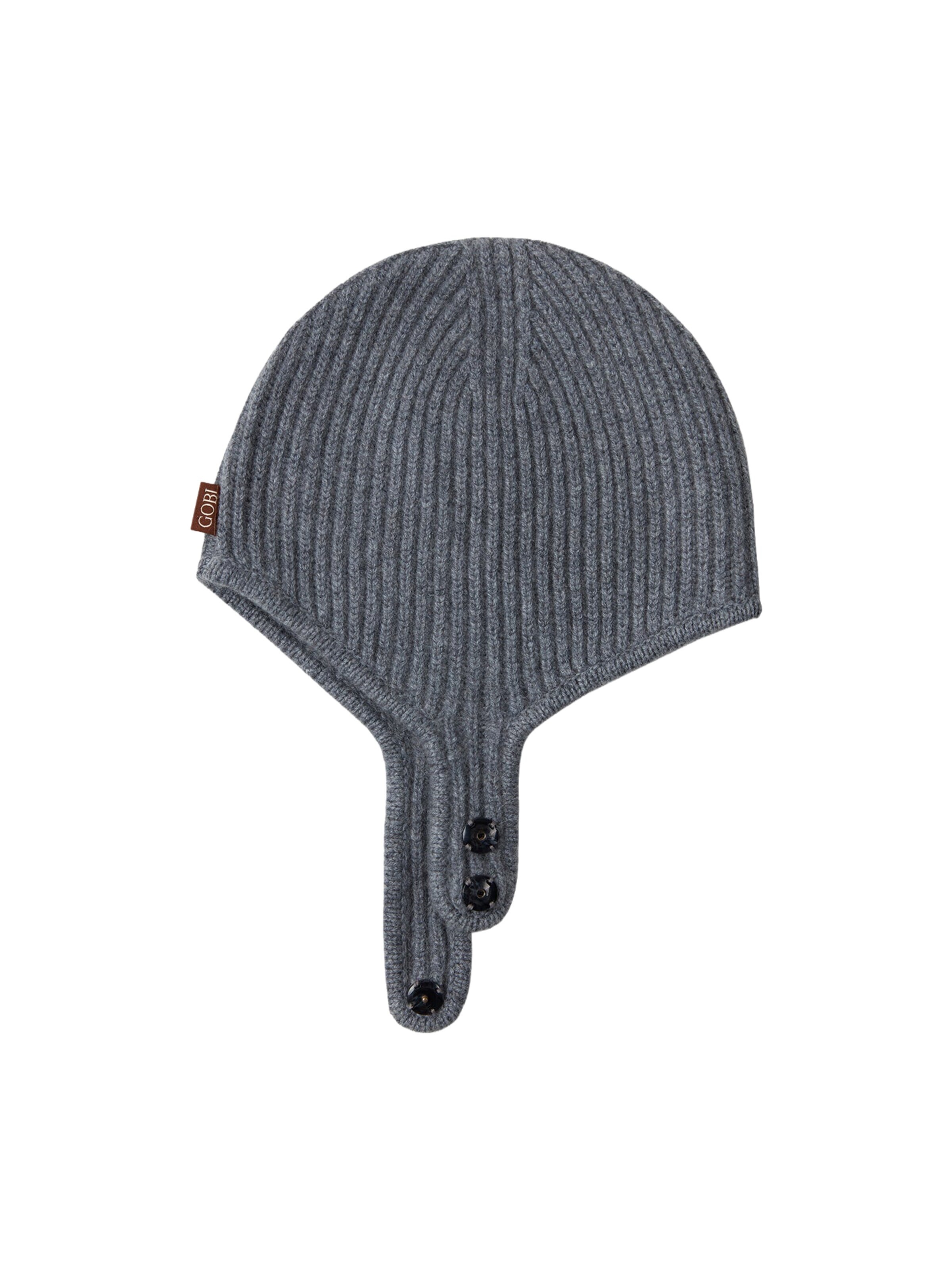 GOBI Cashmere Hue 'Knitted Aviator Cap' i grå: forside