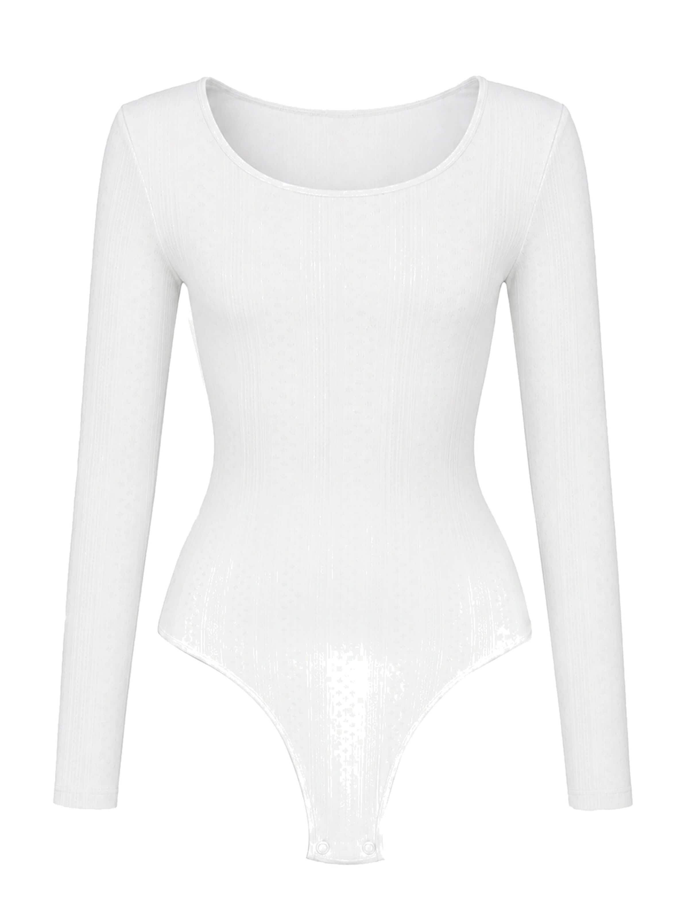 cfab Shapingbody 'Longsleeve Bodysuit Sculpting Shapewear with String' in Wit: voorkant