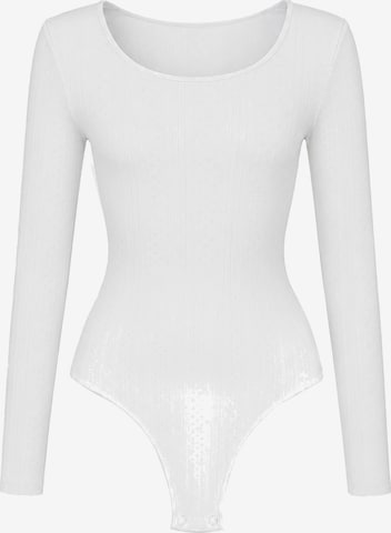 cfab Shapingbody 'Longsleeve Bodysuit Sculpting Shapewear with String' in Wit: voorkant