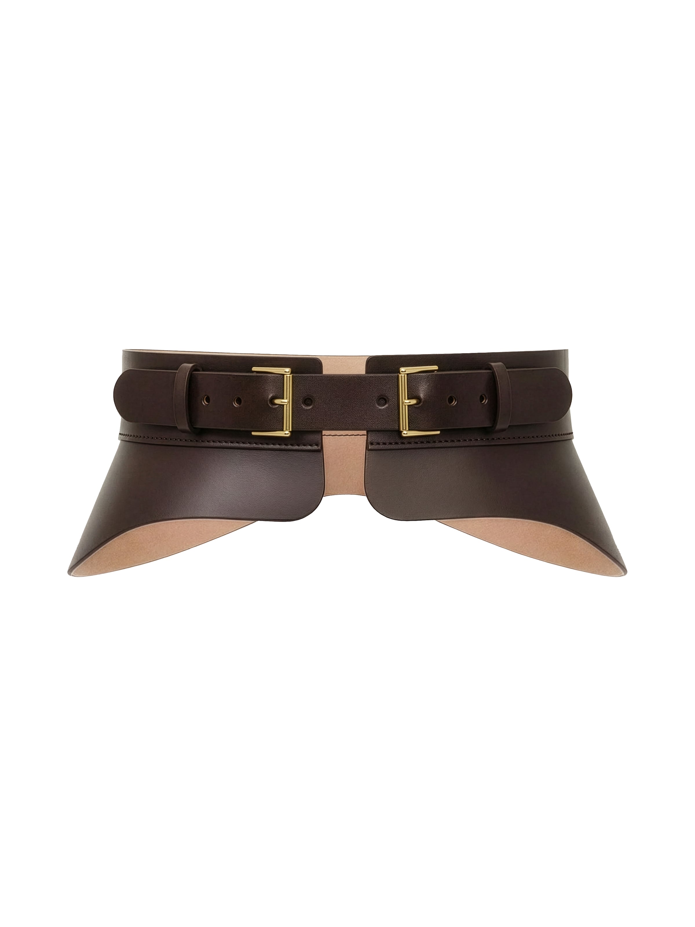 Haute Cuir - Cinturón 'Crescent Peplum Belt' en marrón: frente
