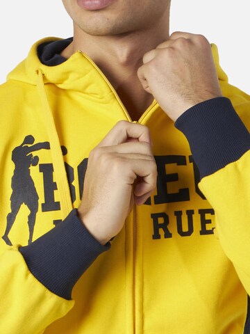 Boxeur des Rues - Sudadera 'Herren Hoodie Fitted Boxeur des Rues mit Reißverschluss und Kapuze, Gelb mit Marineblau, Baumwolle' en amarillo