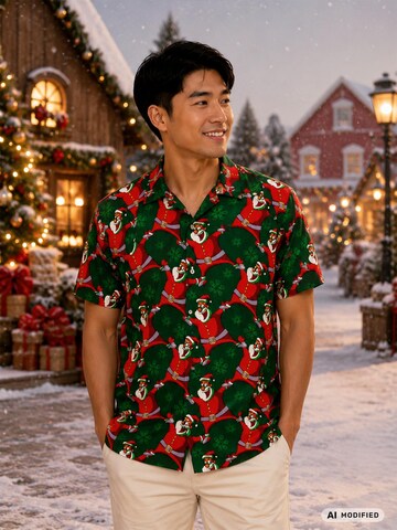 King Kameha Regular fit Overhemd 'Christmas Laughing Santa' in Groen