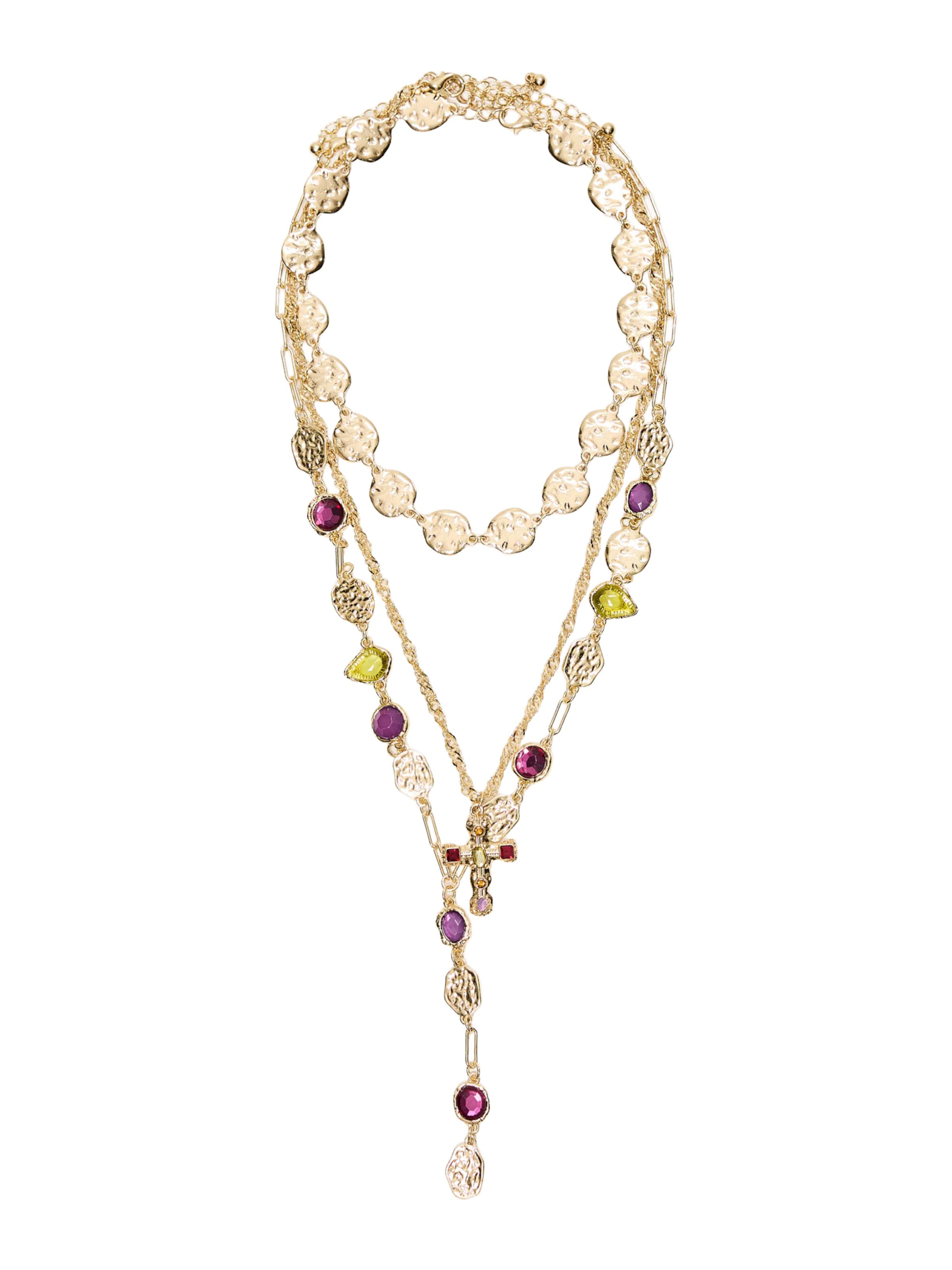 Bershka Chaîne en jaune / or / magenta / rouge rubis, Vue avec produit