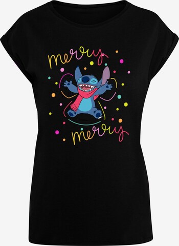 ABSOLUTE CULT T-Shirt 'Lilo And Stitch - Merry Rainbow' in Schwarz: predná strana