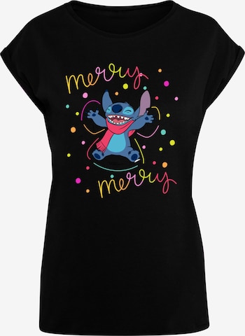 ABSOLUTE CULT Shirt 'Lilo And Stitch - Merry Rainbow' in Zwart: voorkant