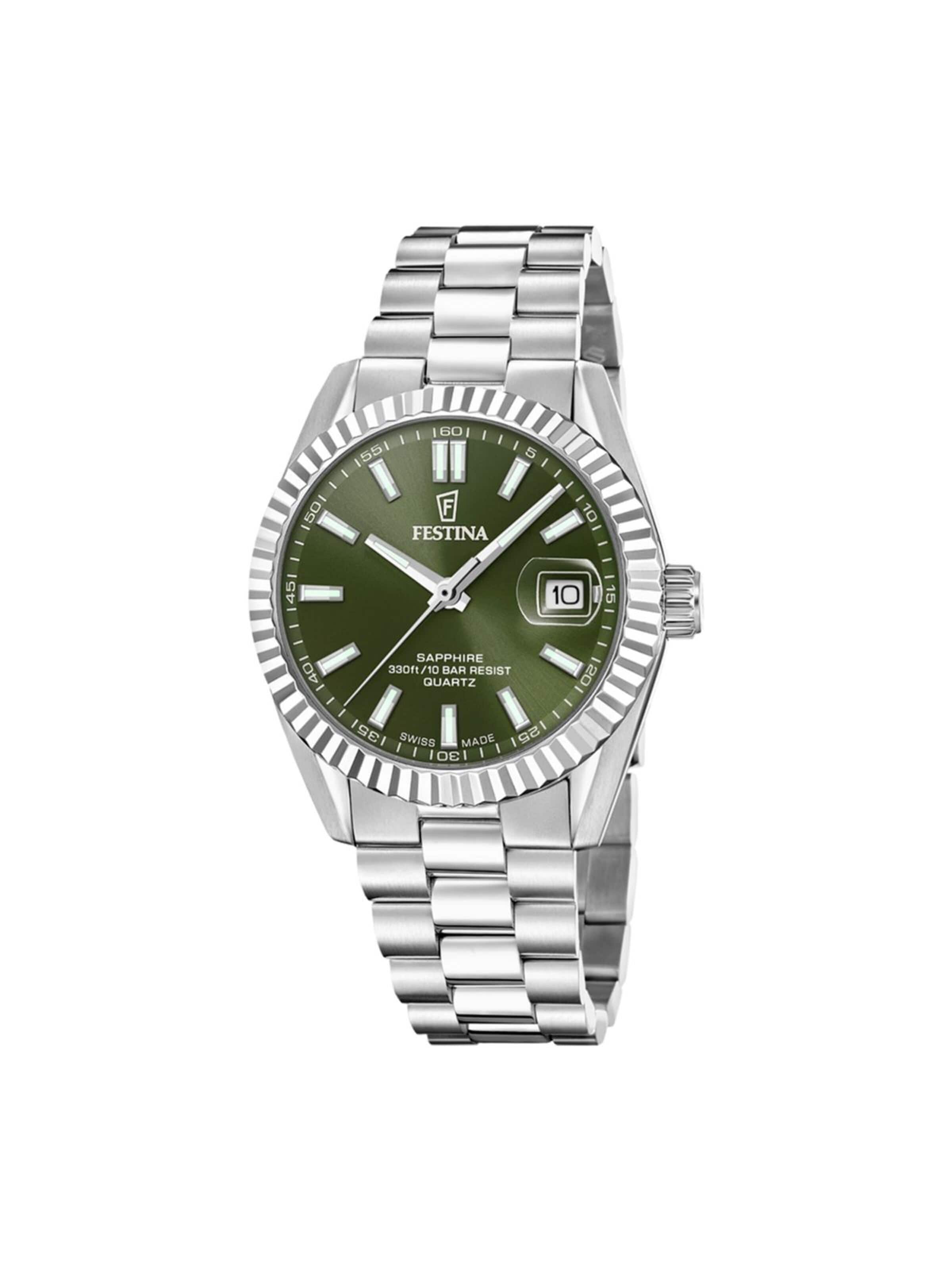 FESTINA Analoog horloge 'Date watch Classic Steel Swiss Made' in Groen: voorkant