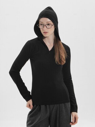 TorWeit Knitted Top 'Black Hooded Knit Top' in Black