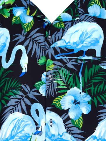 King Kameha Shirt 'Flamingo Flowers' in Blau